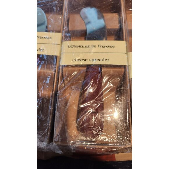 Cheese Spreader set of 12 Stainless 6" Long  2 1/2" Blade Red Brown Handle 3 1/2 - Picture 3 of 5